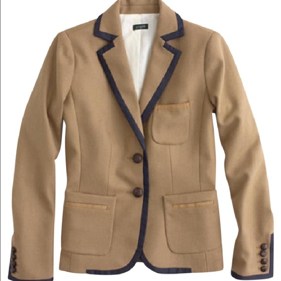 J.Crew Camel Blazer With Navy Trim Size 16